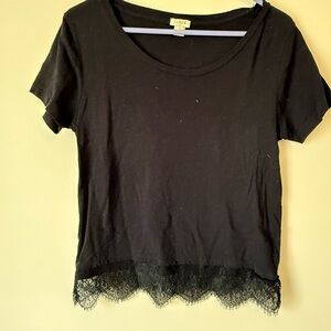J. Crew Black Lace Trim Short Sleeve Tee